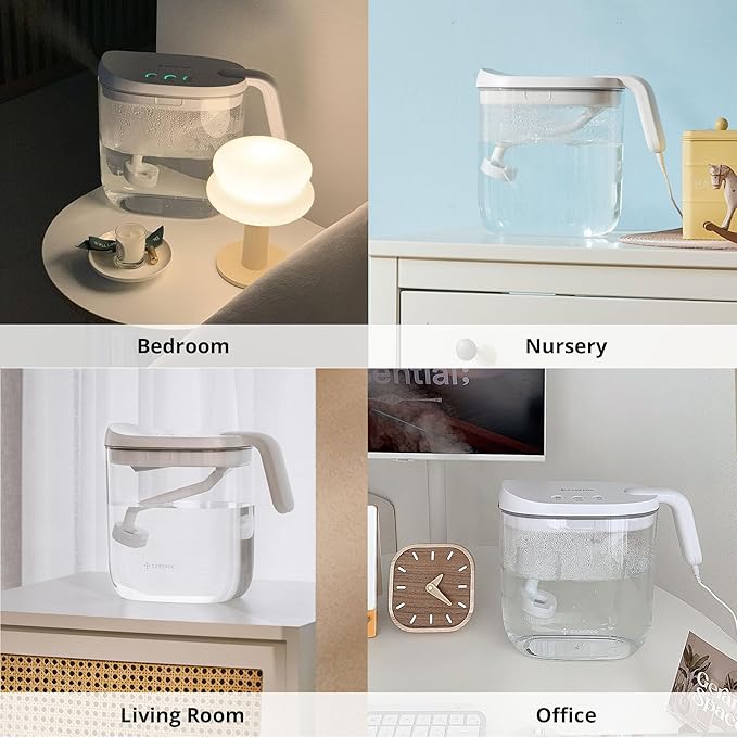 Carepod Mini Ultrasonic Cool Mist Humidifier for Bedroom, Quiet & Safe for Baby, Transparent, Only 3 Washable Parts & Easy to Clean, Filter-Free, Automatic Shut-off, Lasts 20Hrs (0.74Gal/2.8L)