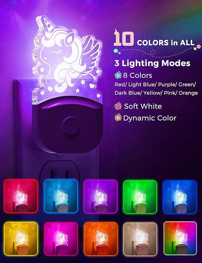 L LOHAS LED Night Light for Kids[2 Pack], Night Lights Plug into Wall with Dusk to Dawn, LED Cute Night Light, Color Changing Nightlight, Birthday Gifts for Girls, Kids, Room Decor