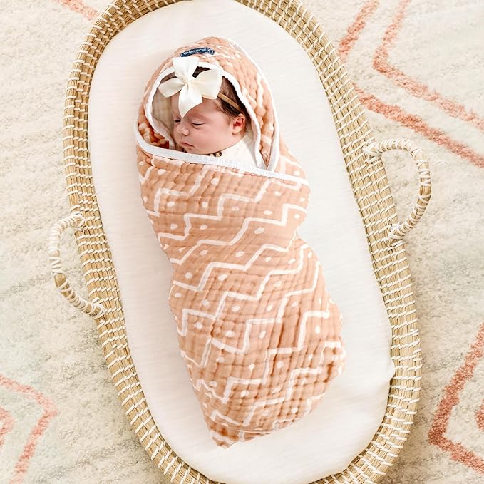 GRSSDER Ultra Soft Absorbent Muslin Cotton Baby Hooded Towel 2 Pack with Original Patterns, Extra Large Size 35"x 35" Swaddle Wrap for Newborn Infant and Toddler