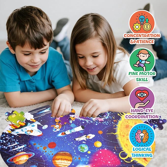 Floor Puzzle for Kids Ages 4-8, Solar System Jigsaw Puzzles, 205 Piece Space Large Puzzles for Toddler Ages 3-5, Preschool Learning Planets Toys Christmas Birthday Gift for Boys Girls
