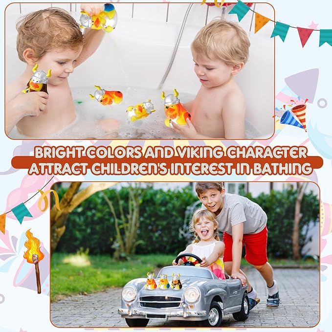 Deekin 50 Pcs Assorted Viking Rubber Ducks in Bulk, 2 Inch Rubber Duckies for Medieval Themed Party Supplies, Mini Bath Toys for Baby Shower Pool Party