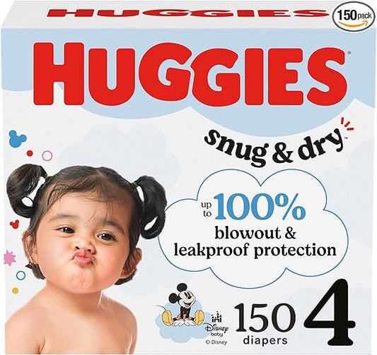 Huggies Size 4 Diapers, Snug & Dry Baby Diapers, Size 4 (22-37 lbs), 150 Count, Packaging May Vary