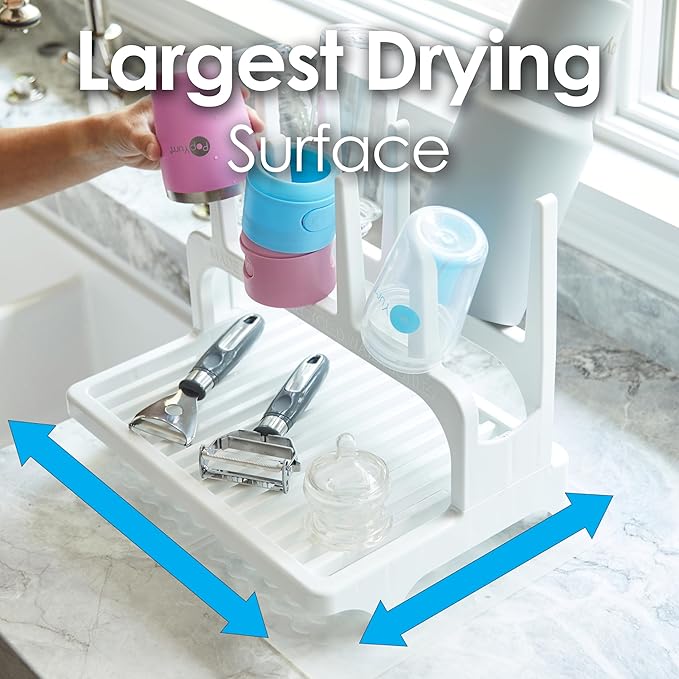 PopYum Glacier White Space Saving Drying Rack from 100% Recycled Bottles, countertop for Baby Bottles, Plastic Bags, Cups, Glass, tumblers, Compact