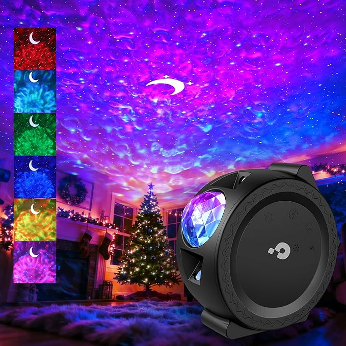 Galaxy Projector Star Night Light - 3-in-1 Moon Star Aurora Projector for Bedroom, Clap-Activated Music Sync,14M Colors, Kids Nursery & Adult Sleep Aid (No Music/Alexa)