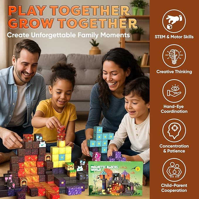 160 PCS Magnetic Blocks Building Toys, 3D Magnetic Building Blocks Set, STEM Educational Sensory Magnet Blocks Construction Set for Kids Ages 3+, Creative Building Toys, Christmas Birthday Gifts