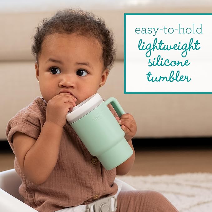 Infantino My 1st Tumbler, Silicone Sippy Cup with Straw & Handle, Spill-Resistant Baby Cup for On-the-Go, BPA-Free Transition Bottle, Mint