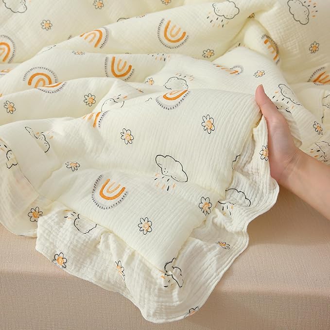 100% Cotton Muslin Crib Comforter/Quilt,Ultra Soft Cozy Reversible Baby Blanket,All Season Toddler Blankets for Boys and Girls, Machine Washable,41"x48"