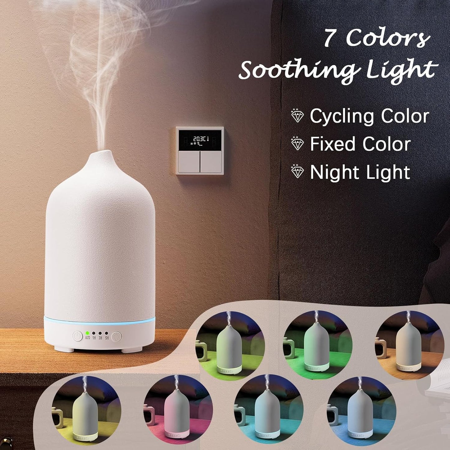 Diffuserlove Ceramic Diffuser 250ML Essential Oil Diffusers Aromatherapy Essential Oil Diffuser for Room Air Diffuser for Home Bedroom Stone Diffuser (White Big Size 250ml)