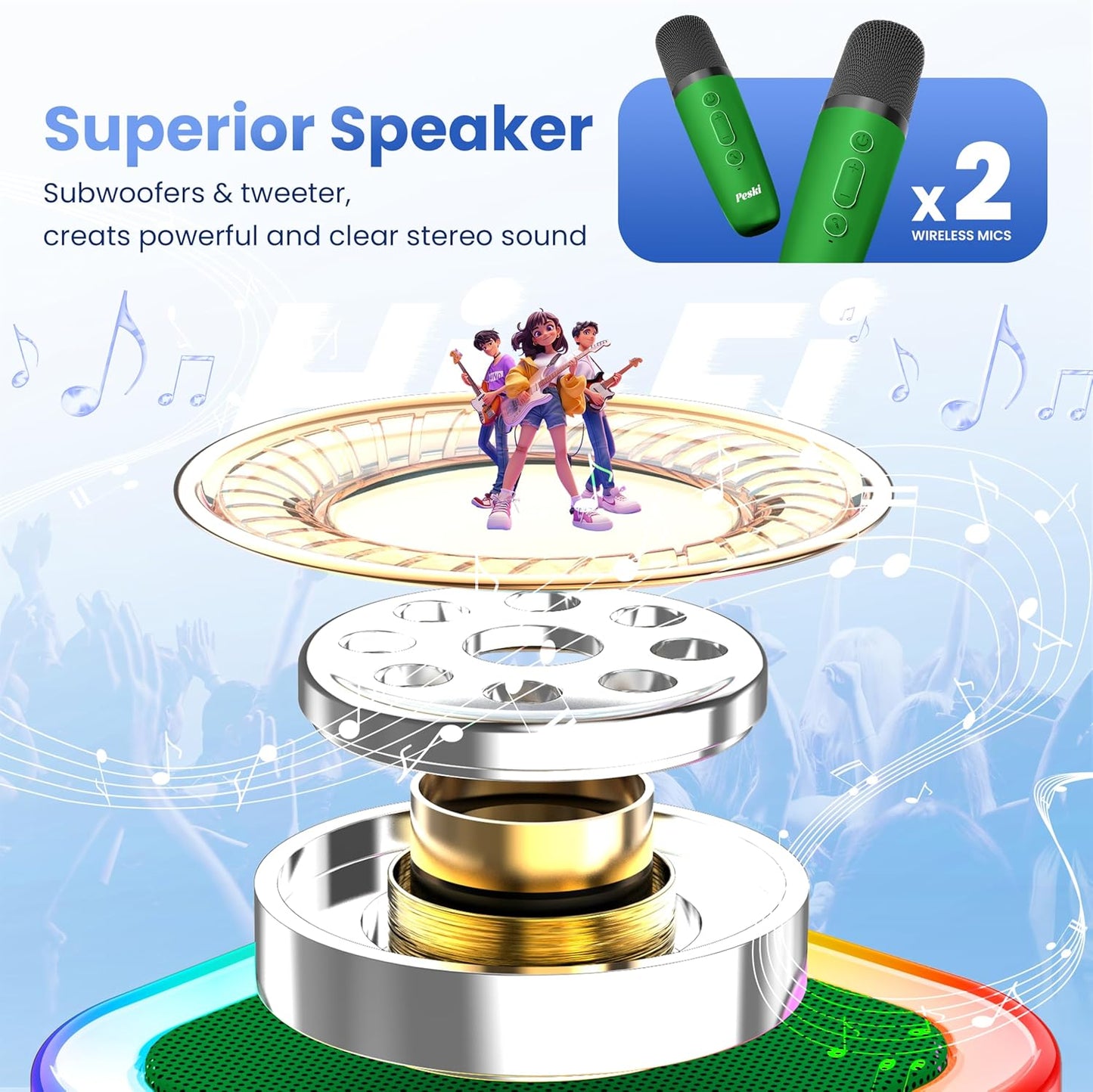 Karaoke Machine for Kids Adults, Portable Bluetooth Mini Karaoke Microphone Singing Speaker Karaoke Player with 2 Wireless Mic, for All Smartphones,Birthday, Family,Home Party (Dark Green)