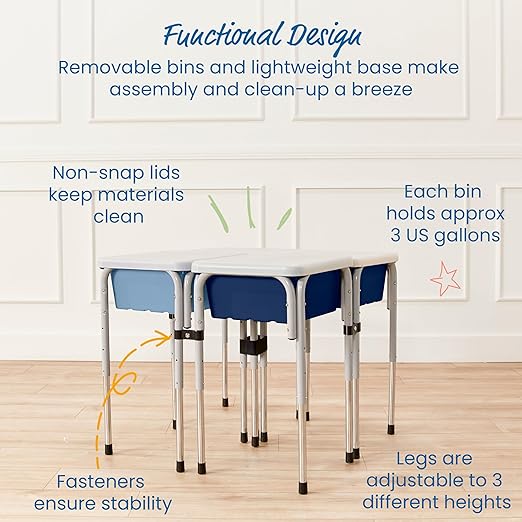 ECR4Kids 4-Station Sand and Water Adjustable Play Table, Sensory Bins, Navy/Powder Blue