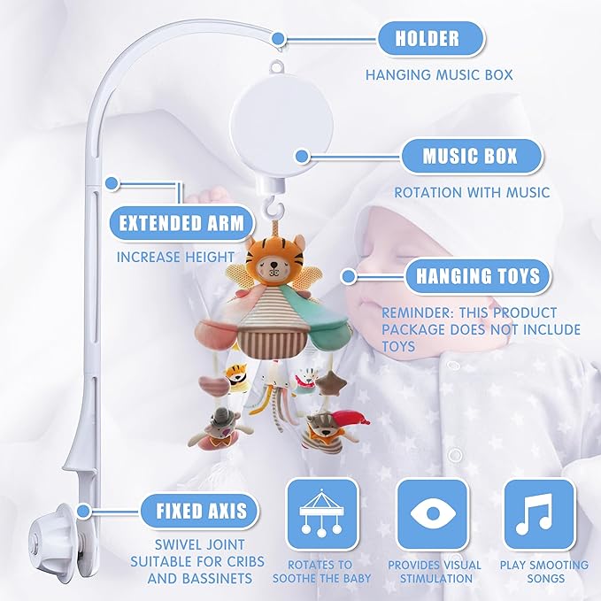 26 inch Baby Crib Mobile Bed Bell Holder Arm, Mobile Hanger, The Bracket Nut can be Adjusted Width，Baby Mobile Hanger