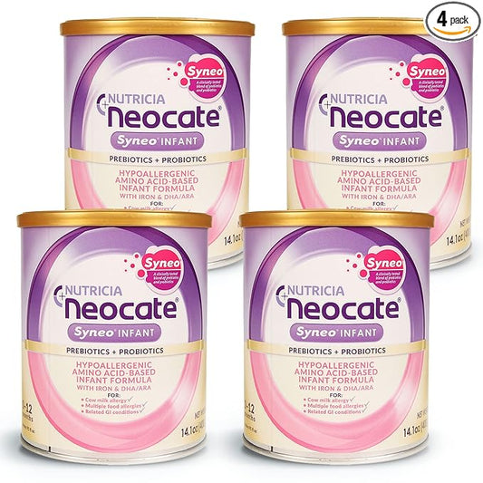 Neocate Syneo Infant - Hypoallergenic, Dairy-free, Amino Acid-Based Baby Formula with Prebiotic Fiber, Probiotics & DHA/ARA - Food Allergy-Friendly Formula - 14.1 oz (Pack of 4)