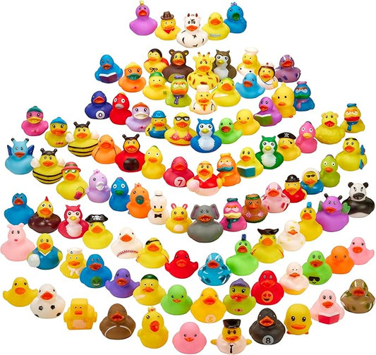 Playbees Rubber Ducks in Bulk 100 Pack Assortment Duckies Kids Baby Bath Shower Toys Jeep Ducking Floater Summer Beach Pool Activity Baby Showers Accessories Classroom Incentives - Mix Style 3