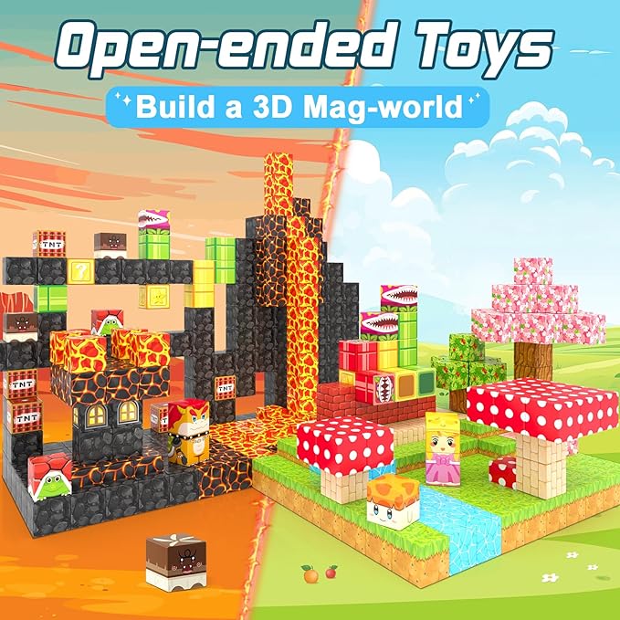 110PCS Magnetic Blocks - Build Mine Magnet World Magic Teleport Pipes Set, Building STEM Sensory Toddler Toys for 3+ Year Old Boys & Girls, Compatible with All Magworld 1” Magnetic Blocks Kids Toys