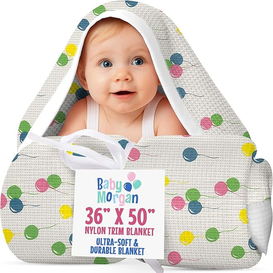 Blankets - Thermal Waffle Warm Baby Blanket for Crib - Soft and Cozy Baby Crib Blanket for Nursery, Stroller, or Naptime Comfort - Ideal Shower Gift - Ballon Pattern, Nylon Trim(36" x 50")