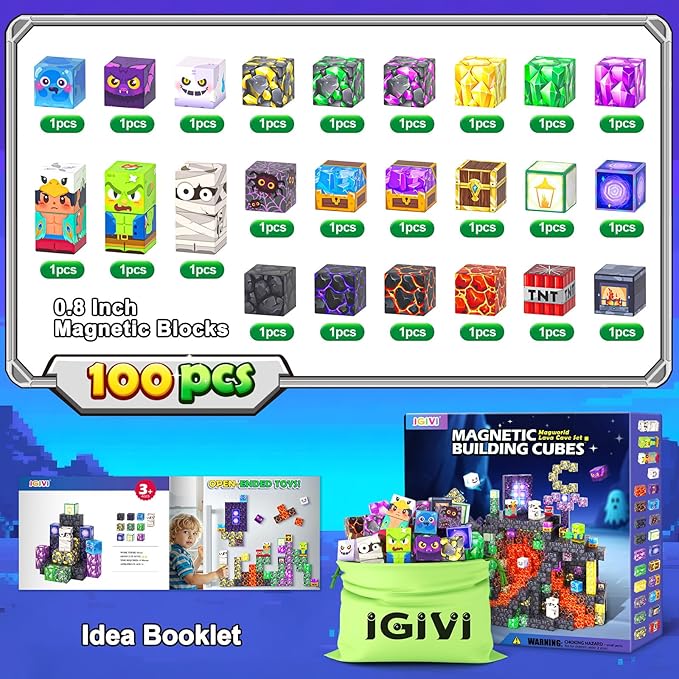 Magnetic Blocks - Build Mine Magnet World, STEM Magnetic Building Blocks for Kids Ages 4-6 6-8 8-12, Building Toys Games for Boys Girls Ages 3+, Birthday Toys Gifts for Kids Toddlers