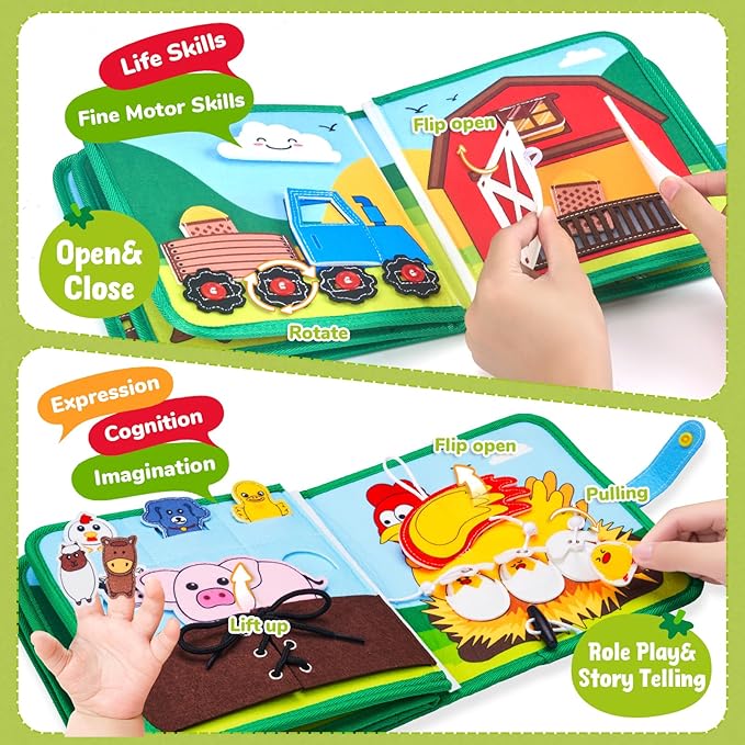 Farm Busy Book for Toddlers 1-3 - 1 Year Old Boys Girls Gifts Toys, Educational Quiet Activity Book with Life Skills, Toddler Travel Toys 1-2