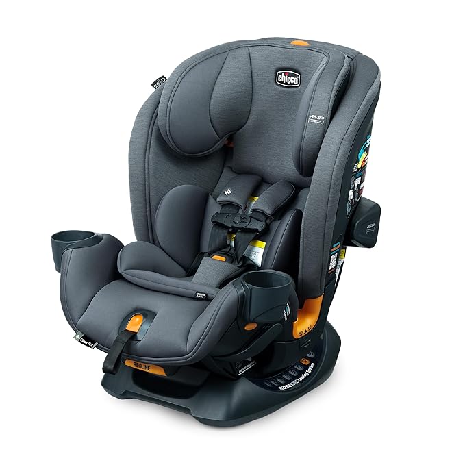 Chicco OneFit LX ClearTex All-in-One Car Seat with LeverLock Installation, Slim Design, Convertible Car Seat, Seat for Infants and Children 5-100 lbs | Smoke/Grey