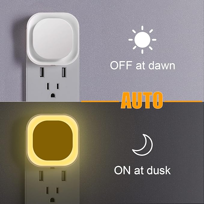 2 Pack Warm White Night Light, Gentle Eye-Care with Dimmable Soft Glow & Indirect Reflection, Auto Dusk to Dawn Sensor, Plug in Nightlight for Nursery, Kids Room, Bedroom, Hallway