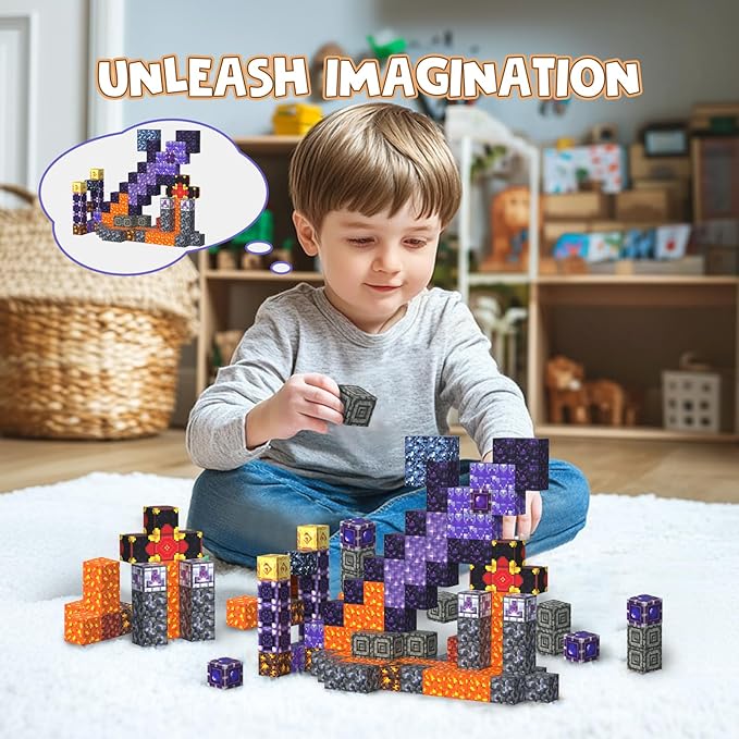 Magnetic Blocks Building Toys - 108PCS Magnet Building Blocks Set Construction Cubes STEM Sensory Stacking Kids Toys for Age 3-5, 4-8, 8-12
