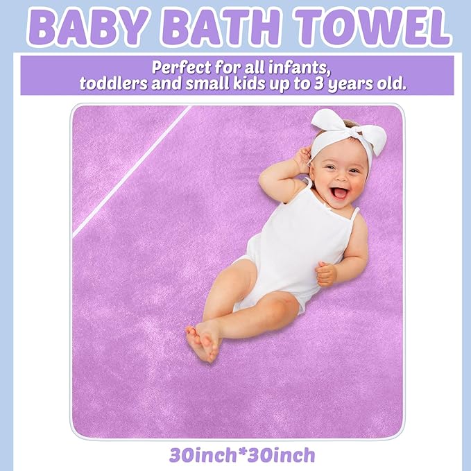 Chumia 6 Pack Baby Bath Towel Coral Fleece Soft Absorbent Newborn Hooded Towel for Kid 30 x 30 Inch Toddler Bath Blanket for Babies Infant Shower Gift(Grey/Beige/Purple)