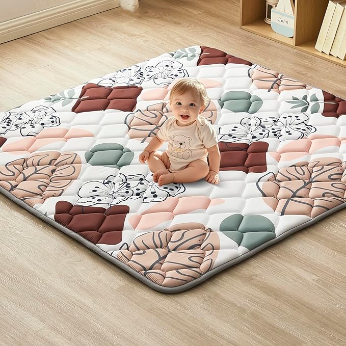 Baby Play Mat 47"x47", Non-Slip Baby Mat for Floor, Soft Thicker Playpen Mat, Portable Playmat, Crawling Mat for Babies, Toddlers & Infants to Play and Learn（Boho）
