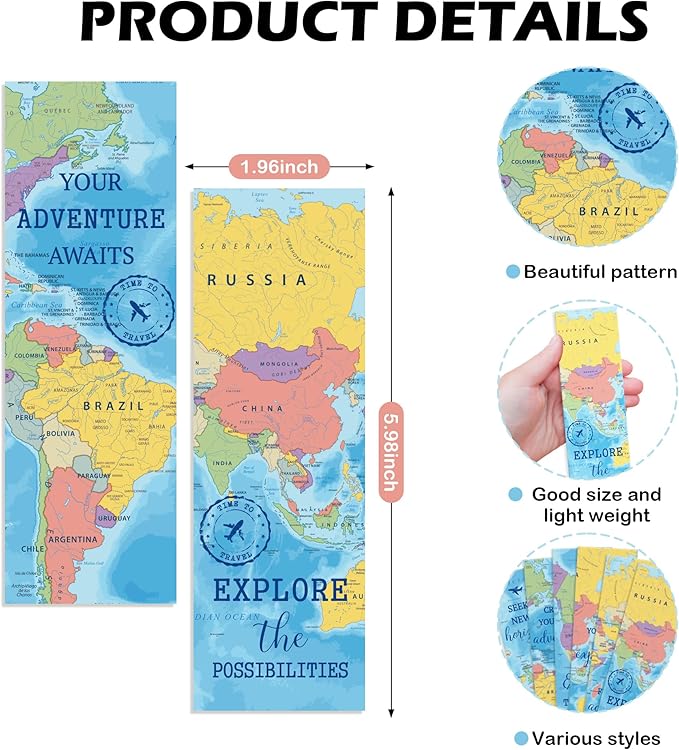 200 Pcs World Map Bookmarks Gifts, Bulk World Geography Bookmarks for Kids, Classroom Decor & Reading Rewards, Travel Theme Paper Bookmark for Students Teachers Men Women Readers