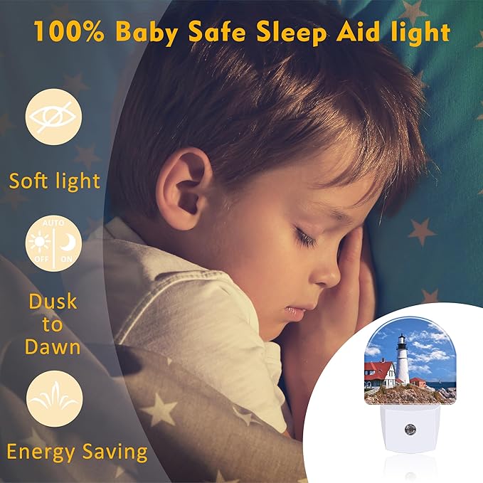 Beautiful White Lighthouse Night Light Plug into Wall, Ocean Seaside Lighthouse Dusk to Dawn Night Light Plug in,0.5w Energy Saving Sleep Friendly NightLight for Kids Boys Girls Home Decor