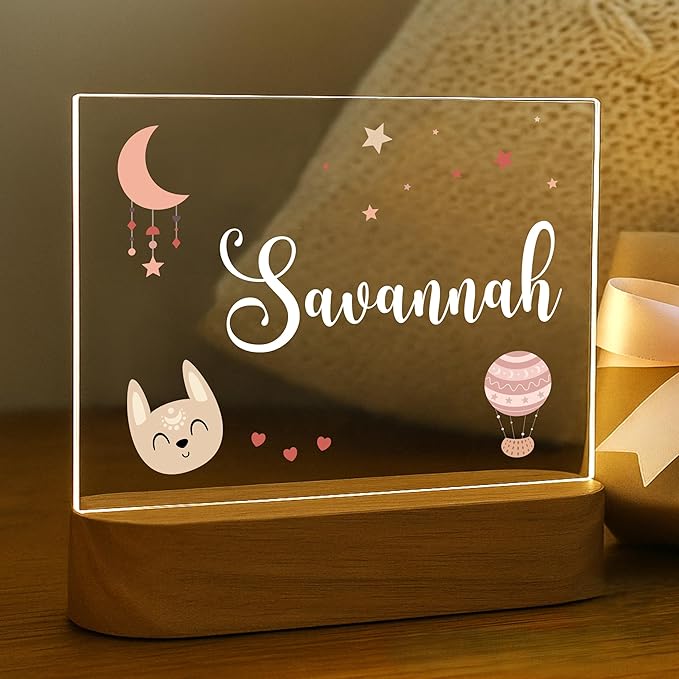 Personalized Boho Baby Night Light for Kids | Custom Name Boho Nursery Decor | Cute 7-Color Plug-in LED Rectangular Nightlight | Custom Baby Shower Gifts for Newborns, Toddlers, Girls, Boys 2-10