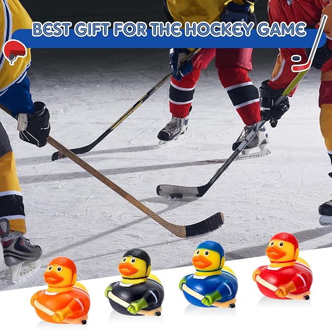 Deekin 24 Pcs Rubber Duck 2 Inch Bulk Sport Party Favors for Birthday Party Decorations Club Player Gift (Hockey Player)