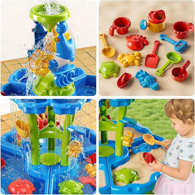 Water Table for Kids Ages 4-8 with Water Pumb, Summer Outdoor Sand Water Table for Boys Girls, Kids Water and Sand Activity Sensory Toys for Toddlers Age 3-8