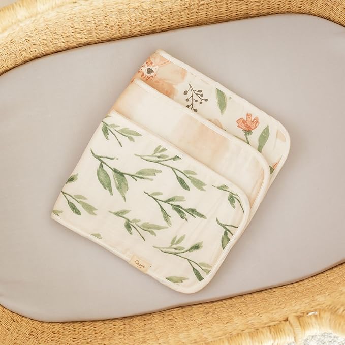 Crane Baby Cotton Muslin Burp Cloths Set of 3, Absorbent Floral Baby Burp Cloths, Newborn Essentials, Registry Must-Haves Pink Floral Burp Cloth
