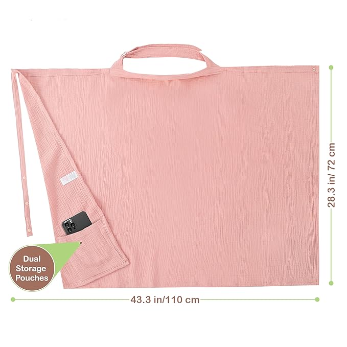 Premium Organic Breathable Muslin Nursing Cover for Breastfeeding - Privacy Breast Feeding Covers for Women - Multi-Use Nursing Cover Up - Soft & Lightweight Breastfeeding Covers (Pink)