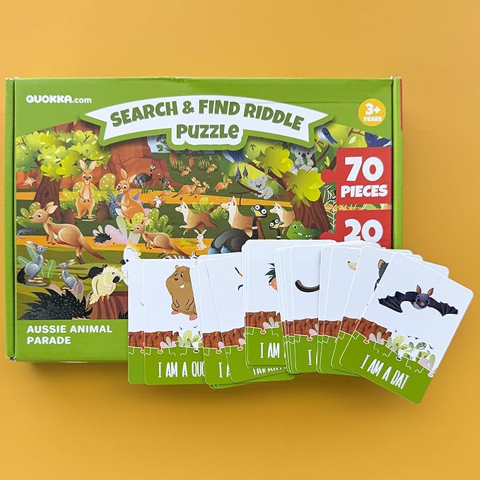 QUOKKA Search and Find Puzzles for Kids Ages 4-6 - Riddle Kids Puzzles 6-8 Years Old - 70 Unique Pcs - 20 Illustrated Guessing Cards - Engaging Children Themes - Australia Puzzle Gift for Toddlers 3-5