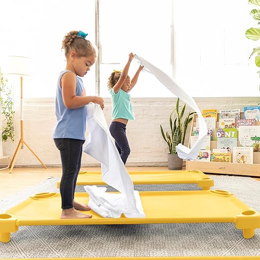 ECR4Kids Stackable Kiddie Cot, Ready-to-Assemble, Standard Size, Classroom Furniture, Yellow, 6-Pack