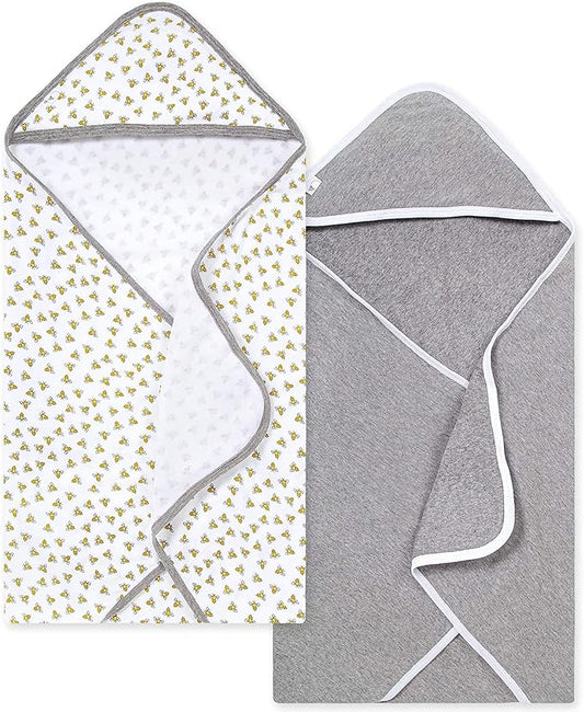 Burts Bees Baby Infant Hooded Towels Honey Bee Organic Cotton, Unisex Bath Essentials and Newborn Necessities, Soft Nursery Towel with Hood Set, 2-Pack Size 29 x 29 Inch