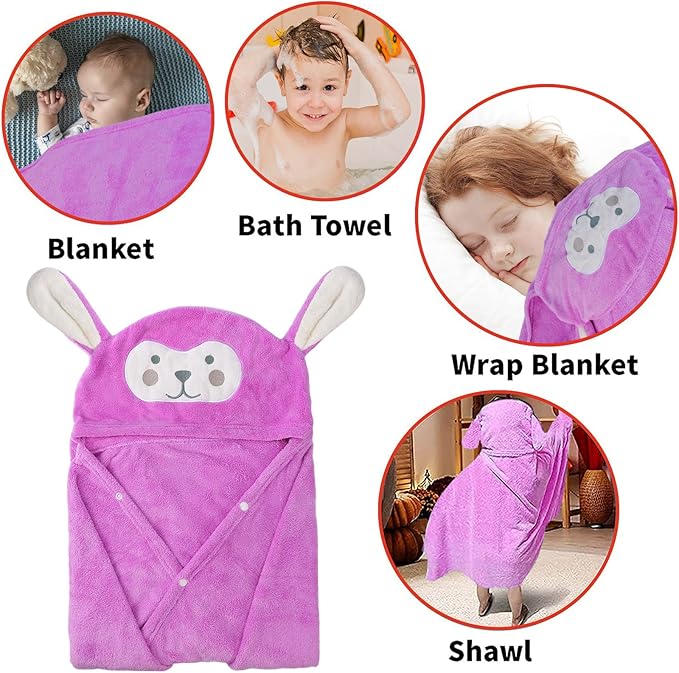 Visen Premium Hooded Towel for Kids,-28×55 INCH Large Size Kids Bath Towel,Ultra Soft Hooded Towel Wrap for Boys Girls, Highly Absorbent Bathrobe Blanket Gifts for Toddlers Shower (Purple)