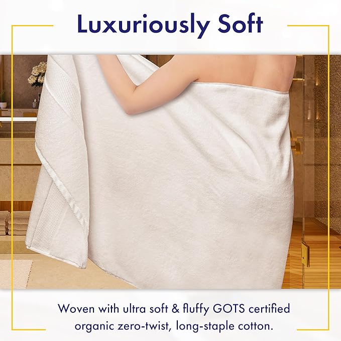 100% Organic Luxury Bath Sheets - GOTS Certified - Extra Large 35x70 Inches (Pack of 2) Zero-Twist, Long-Staple Cotton Bath Sheet Set (White)