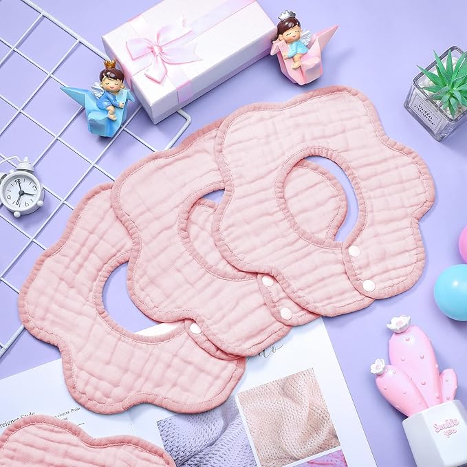 Geyoga 10 Pcs Baby Bibs 360° Rotate Baby Bandana Muslin Drool Bibs Petal Bibs Burp Gauze Cloths Absorbent Bib
