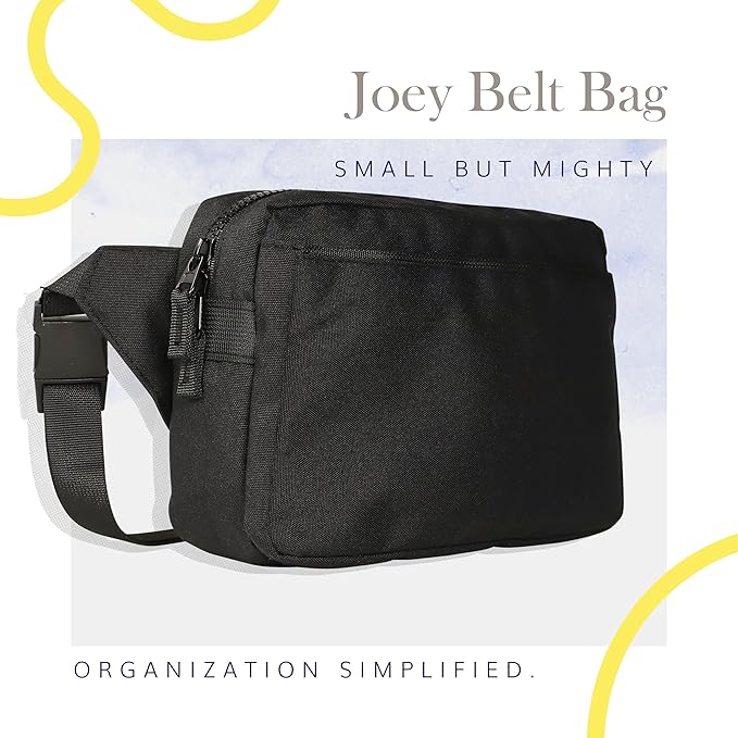 Red Rovr Everyday Joey Belt Bag | Organization & Zipper pockets |Adjustable Strap for All Ages (Black)