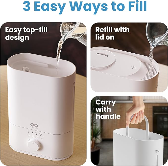 Everlasting Comfort 6L Humidifier Large Room, High Mist Output 50+ HR Runtime Ultrasonic Top Fill Humidifiers for Bedroom, Easy to Use & Clean for Home, Baby Humidifier, Plants, Congestion, Indoor