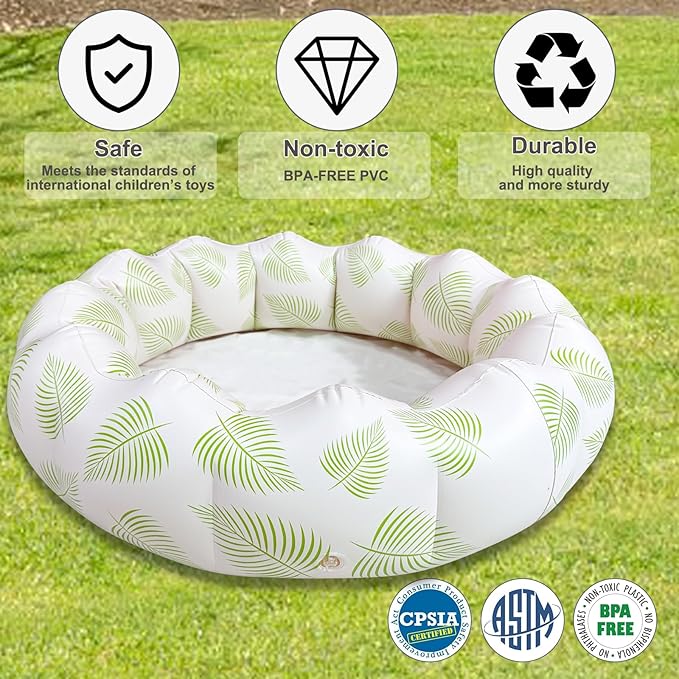 Inflatable Baby Pool, Portable Paddling Baby Swimming Pool for Toddlers Ages 0-3 Years Girls and Boys, Indoor& Outdoor, Garden and Backyard Summer Water Party, 35.4x9.8 in (Green Leaves)