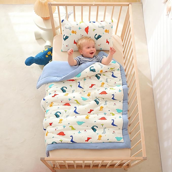 Cotton Muslin Toddler Comforter/Quilt,Ultra Soft & Breathble Muslin Toddler Blanket,All Season Baby Blankets for Boys and Girls, Machine Washable,41"x48"