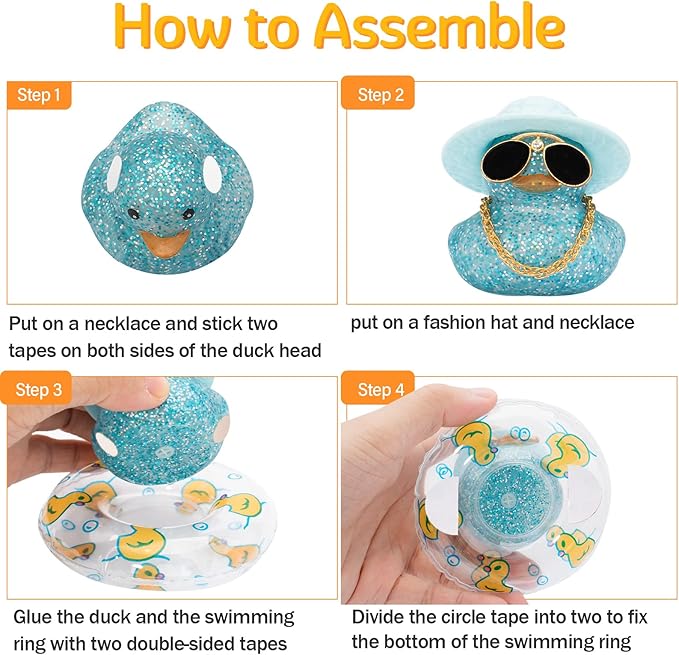 wonuu 2Pcs Car Dashboard Decorations Color Ducks, Rubber Duck for Car Ornament Accessories with Mini Hat Sunglasses Necklace and Swim Ring, B_Blue Duck+Blue Sun Hat&Blue Sun Hat