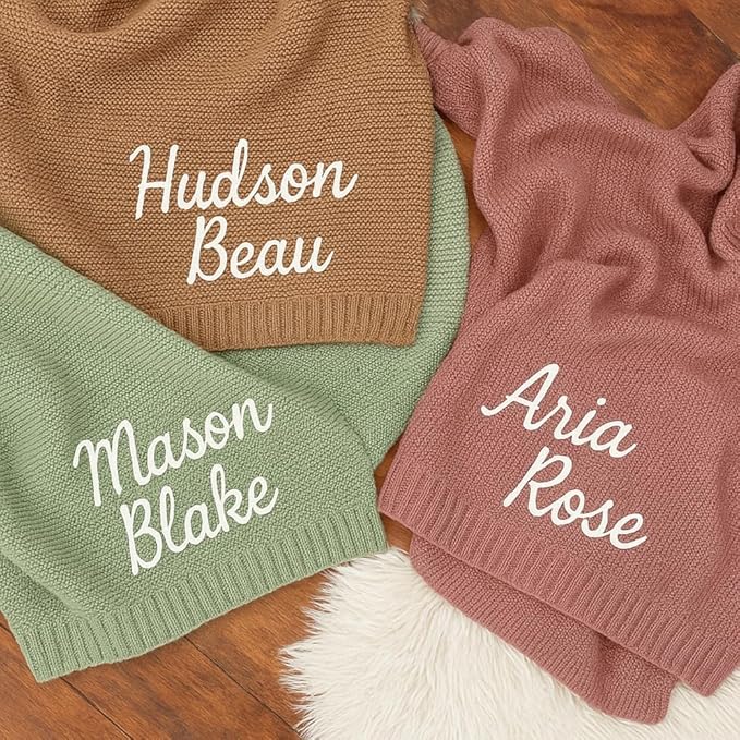 Personalized Baby Knit Blanket Custom Embroidered Cotton Blanket for Newborns Nursery Essentials Stroller Cover Holiday Thoughtful Keepsake for New Parents.