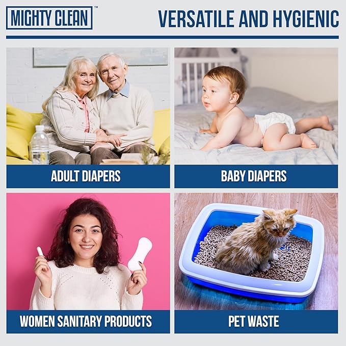 Mighty Clean Extra Large Adult Diaper Disposable Bags - 30 Bags | Leak-Proof, Odor Sealing, Tear Resistant | Discreet for Diapers, Incontinence Pads, Sanitary Product Disposal | Durable and Unscented