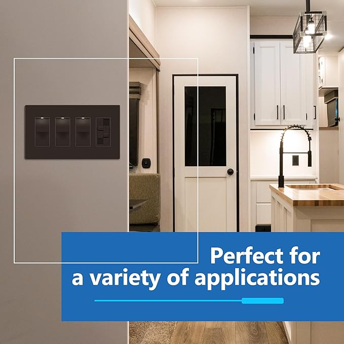 LIDER Matte Finish Decorator Switch Cover, Screwless Wall Plate, Mid-Size 4-Gang 4.88" x 8.58", Unbreakable Polycarbonate Thermoplastic, UL Listed, LSWP-34M-BR, Brown