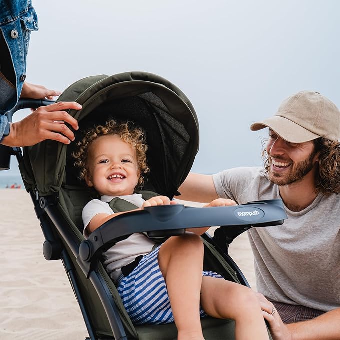 Mompush Lithe V2 Lightweight Travel Stroller, Compact Foldable Baby Stroller with Travel Bag, One-Hand Fold Stroller, Snack Tray, Mechanical Recline Seat, Airplane-Ready, UPF 50+ Canopy & Rain Cover