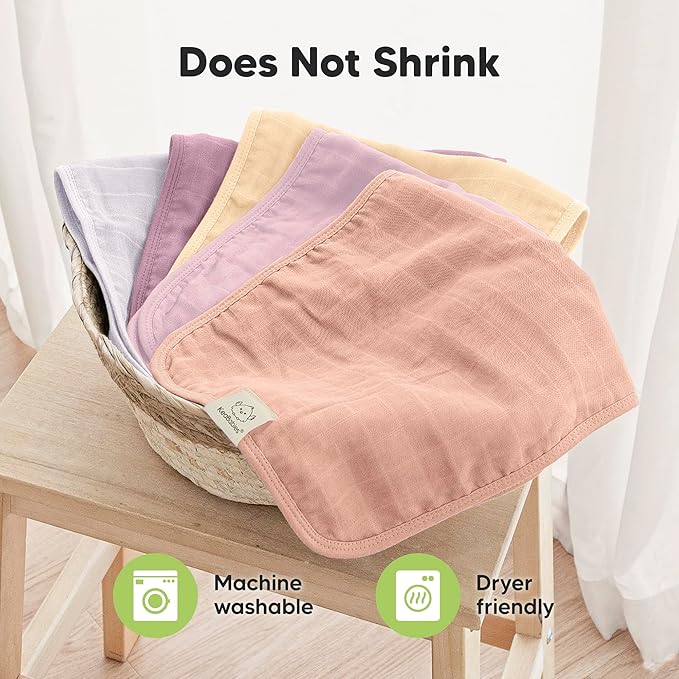 5-Pack Cotton Muslin Burp Cloths Baby Girls, Boys - Soft & Absorbent Spit Up Burp Rags, Large Muslin Towel, Cotton Wash Cloths for Babies, Newborn, Infant, No Shrink, Durable, Neutral (Sahara)