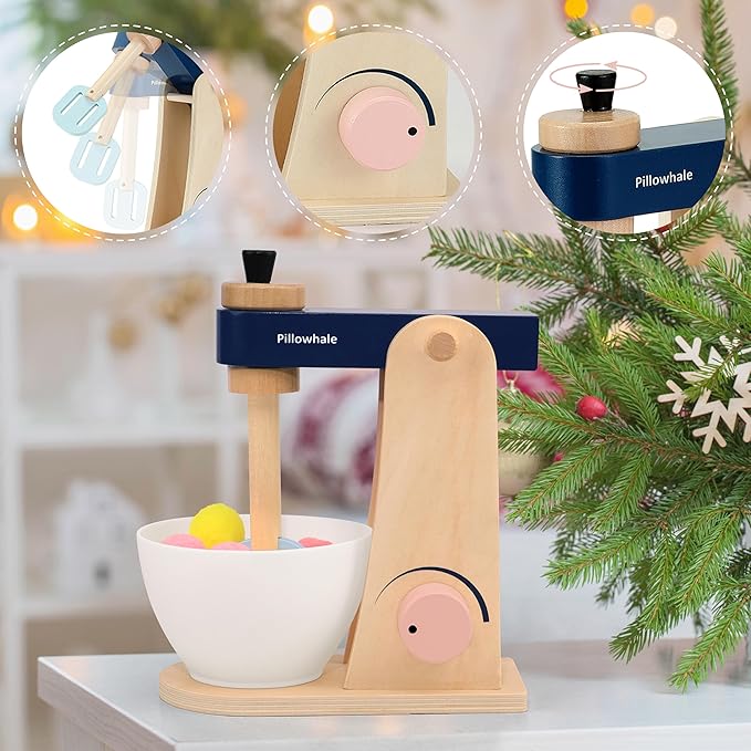 Wooden Stand Mixer Toy for Kids – Pretend Baking Playset with Accessories, Toddler Safe Learning Toy for Early Math & Creativity, Play Kitchen Accessories for Kids Ages 3+